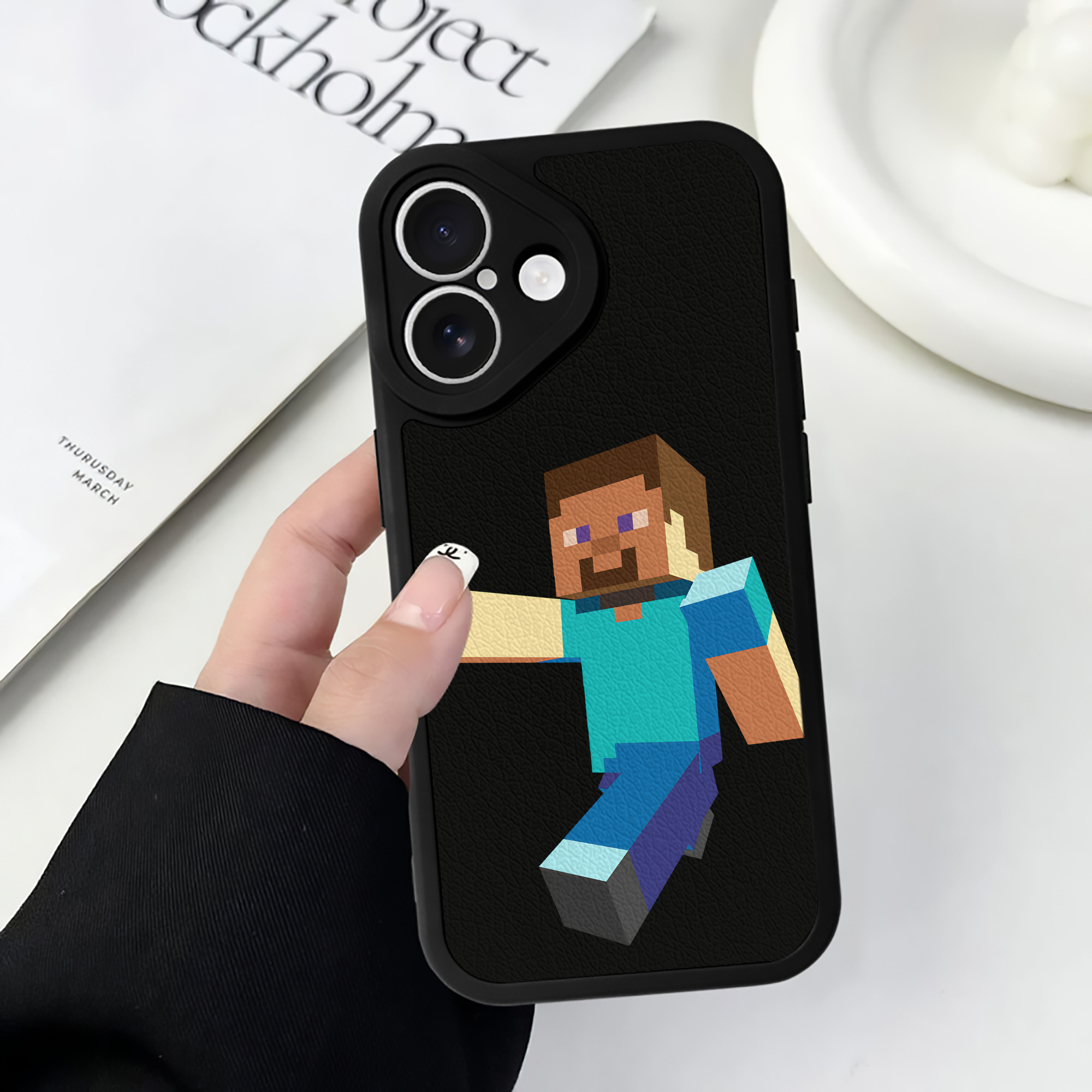 （画像用） マインクラフト ブロックの世界 Minecraft MC Block world 【iPhone 16シリーズ対応】シリコンスマホケース（レザー調） 材質：シリコン